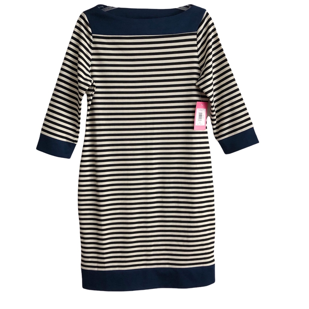 New Isaac Mizrahi Blue Black Cream Stripedress M